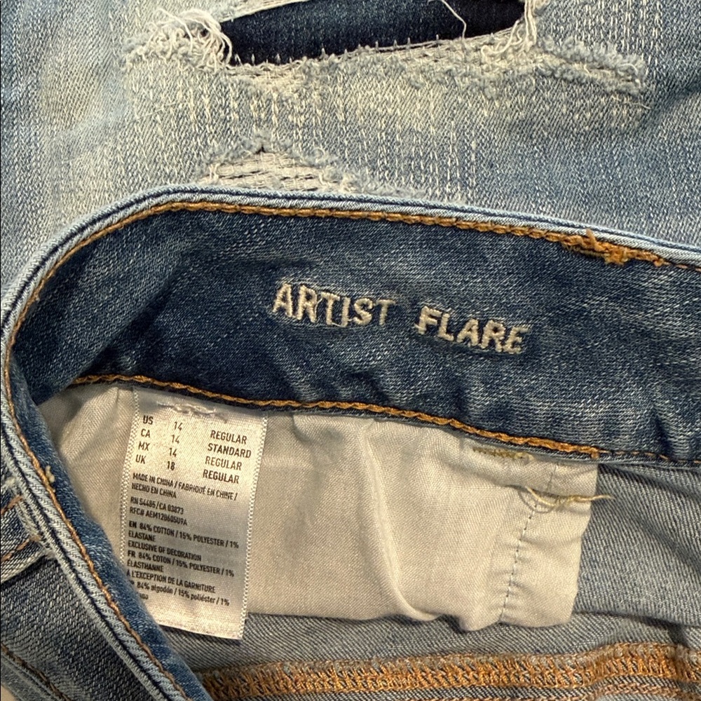 Grunge AE Super Stretch Artist Flare Distressed with Patched behind holes 14 - Picture 6 of 11